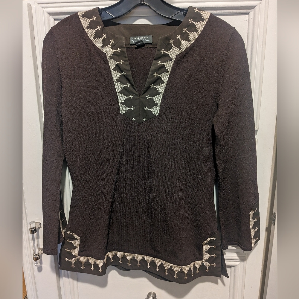 Classiques Entire S brown 3/4 sleeve v neck blouse